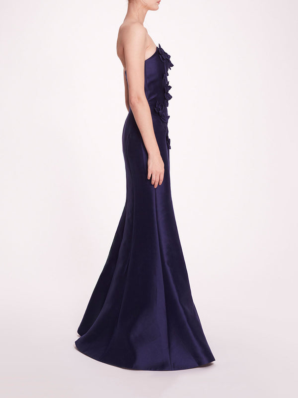 Marchesa Notte Floral Mikado Gown Navy