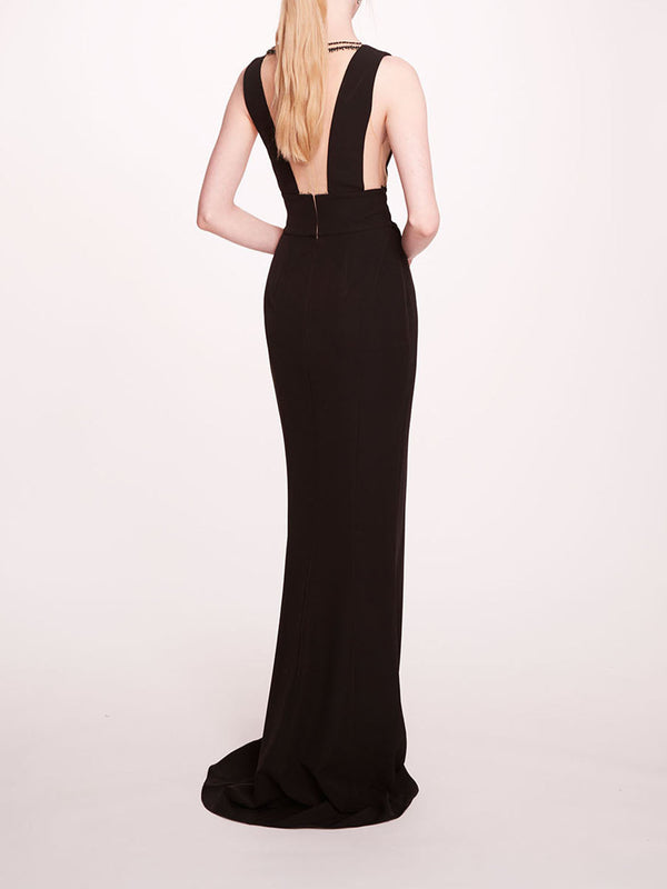 Marchesa Notte Jewel Embellished Column Gown Black