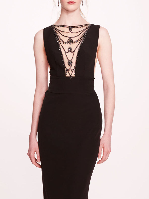 Marchesa Notte Jewel Embellished Column Gown Black
