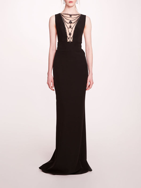 marchesa notte Jewel Embellished Column Gown Black