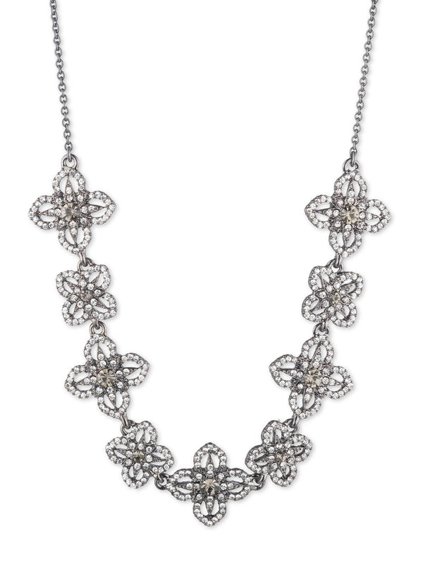 marchesa notte Lace Floral Necklace Black Diamond