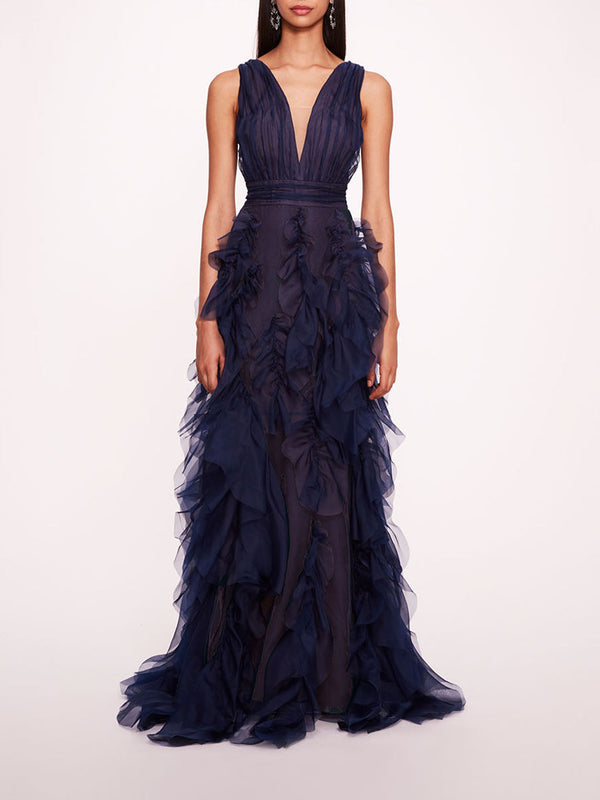 marchesa notte Matte Organza Gown Midnight