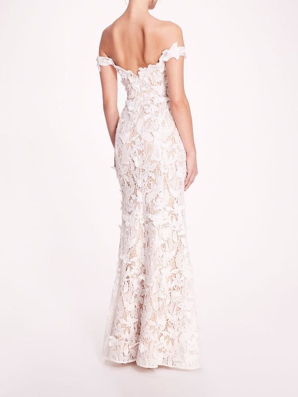 Marchesa Notte Organic Lace Gown Ivory