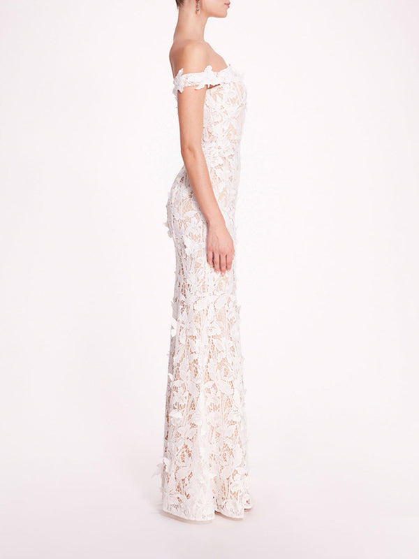 Marchesa Notte Organic Lace Gown Ivory