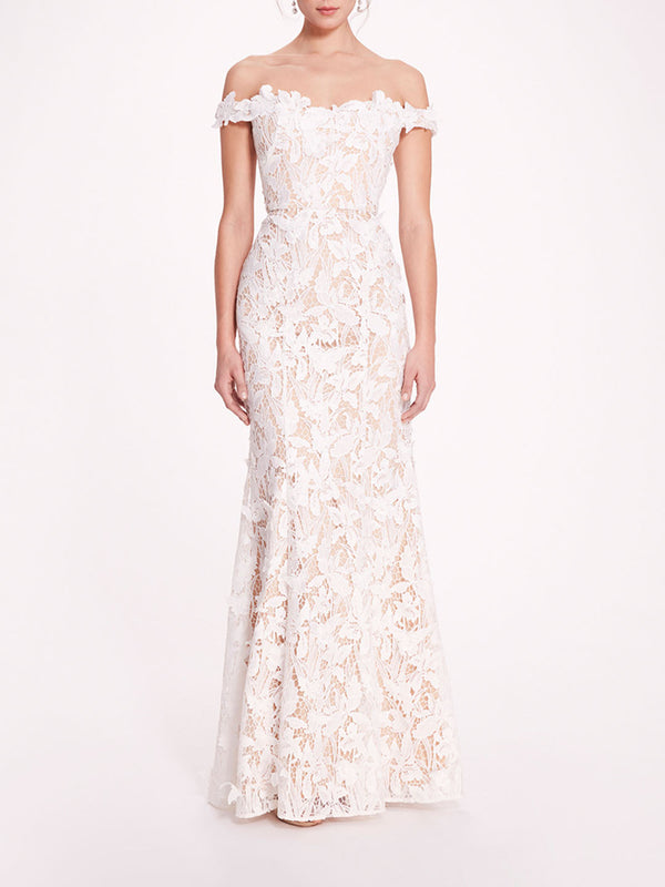 marchesa notte Organic Lace Gown Ivory