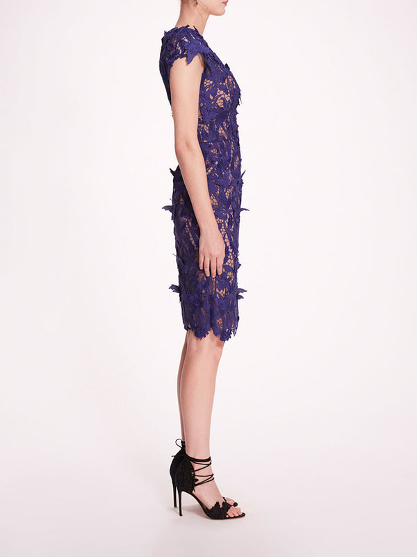 Marchesa Notte Organic Lace Mini Dress Navy