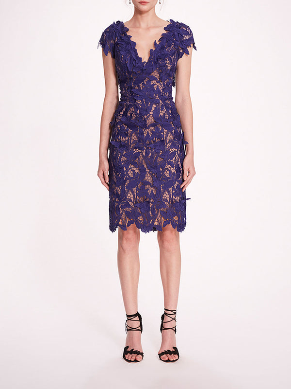 marchesa notte Organic Lace Mini Dress Navy