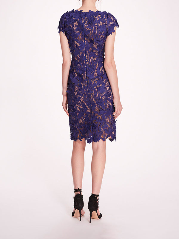 Marchesa Notte Organic Lace Mini Dress Navy