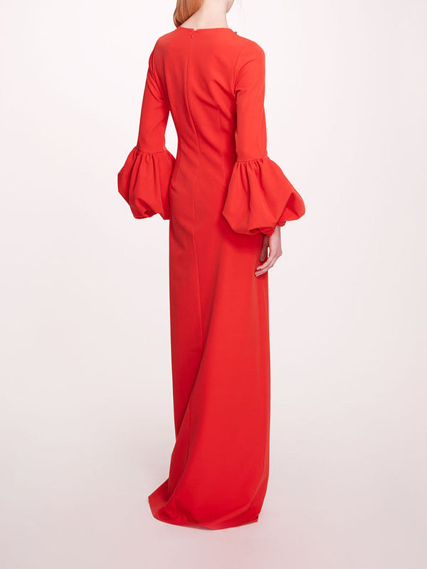 Marchesa Notte Puffed Sleeve Column Gown Scarlet