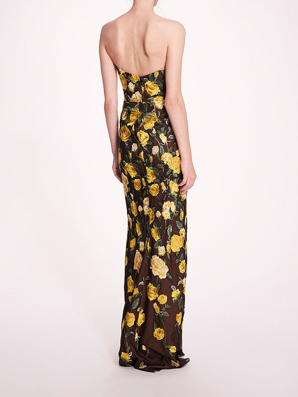 Marchesa Notte Roses Tulle Gown Yellow Black
