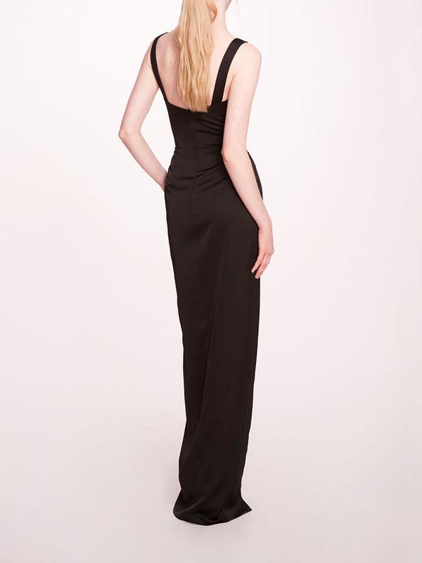 Marchesa Notte Satin Bustier Gown Black