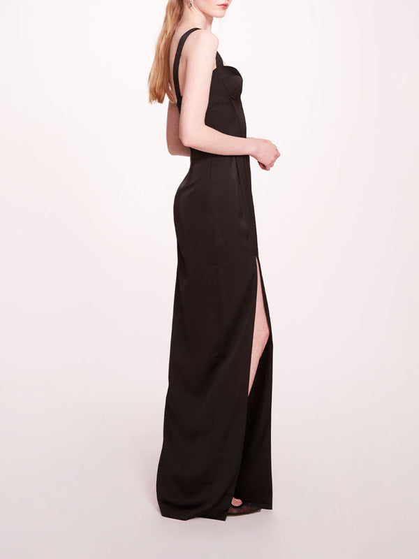 Marchesa Notte Satin Bustier Gown Black