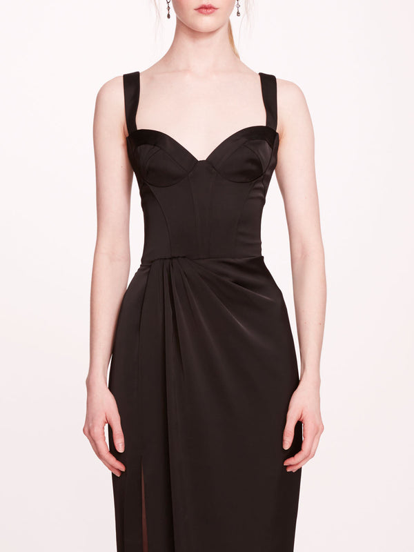 Marchesa Notte Satin Bustier Gown Black