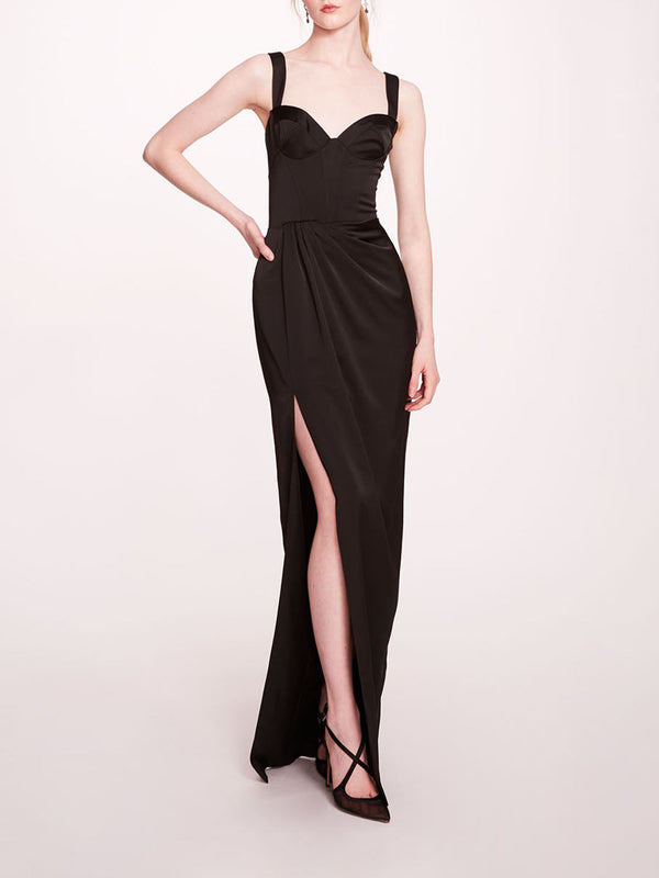 marchesa notte Satin Bustier Gown Black