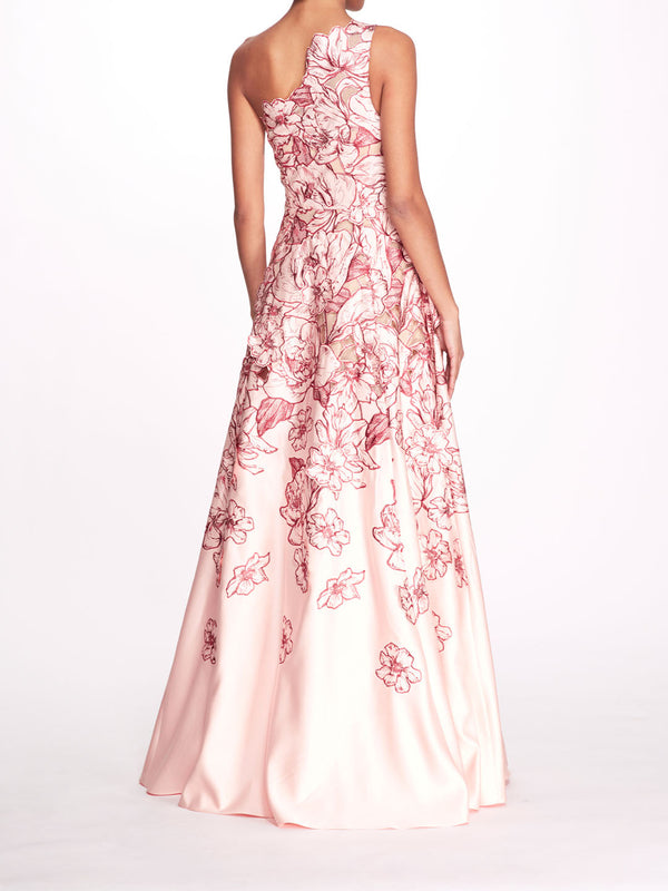 Marchesa Notte Satin One Shoulder Gown Blush