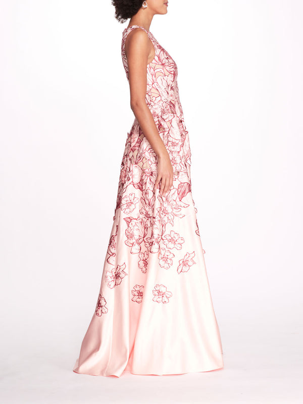 Marchesa Notte Satin One Shoulder Gown Blush