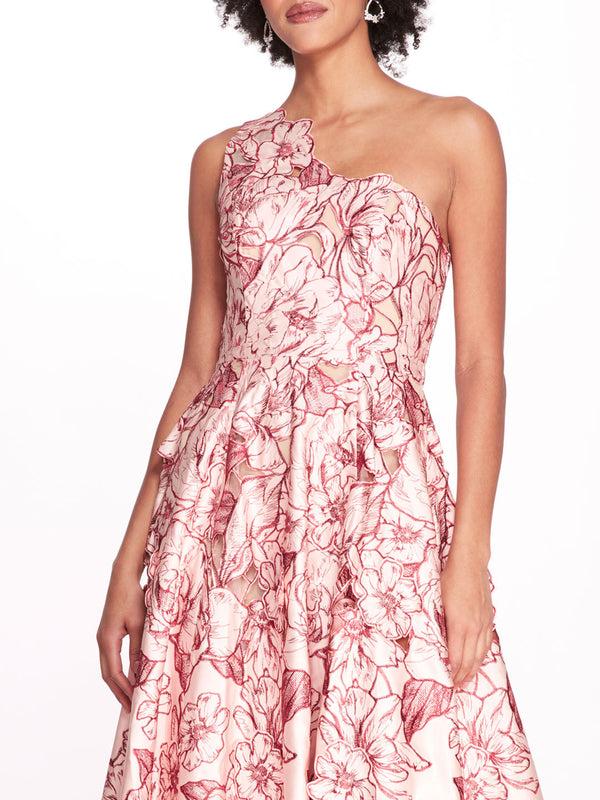 Marchesa Notte Satin One Shoulder Gown Blush