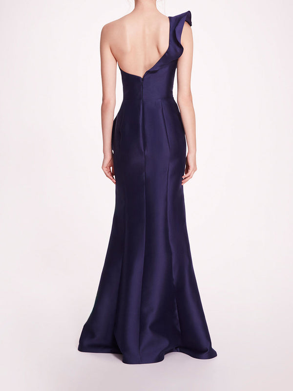 Marchesa Notte Silk Mikado Gown Navy