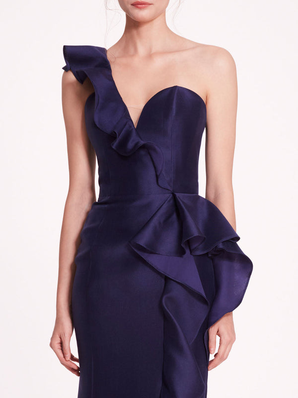 Marchesa Notte Silk Mikado Gown Navy