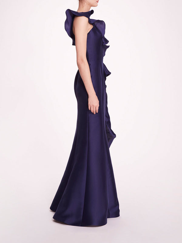 Marchesa Notte Silk Mikado Gown Navy