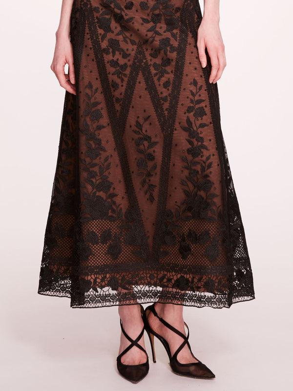 Marchesa Notte Spear Garden Midi Dress Black