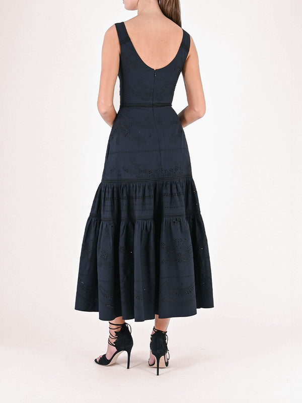 Marchesa Notte Voile Tiered Maxi Dress Black