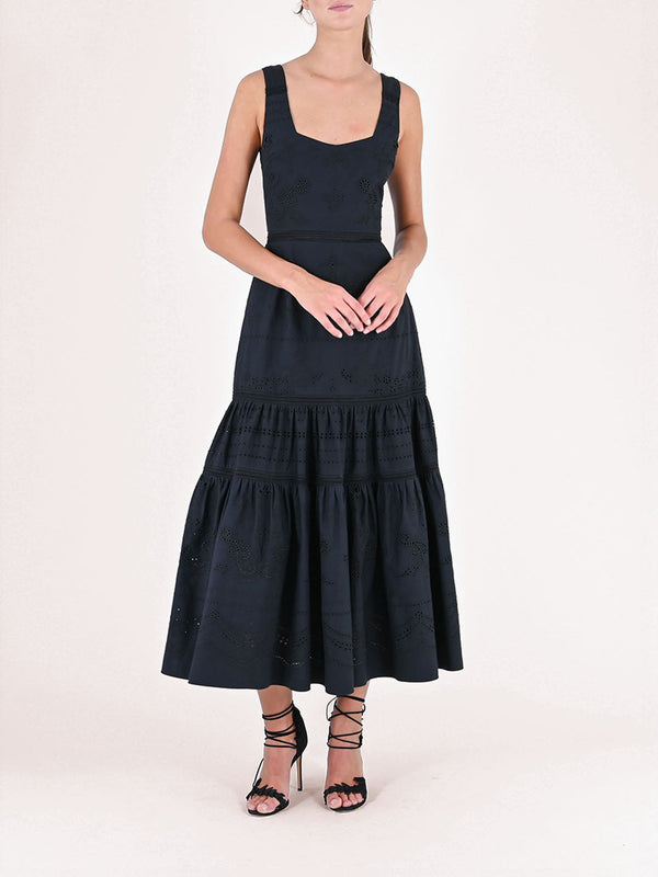 marchesa notte Voile Tiered Maxi Dress Black