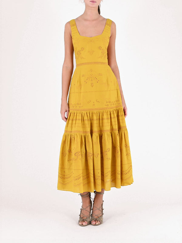 marchesa notte Voile Tiered Maxi Dress Mustard