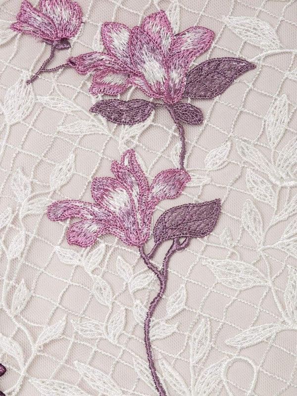 Marchesa Notte Sleeveless Floral Guipure Dress Ivory Lilac