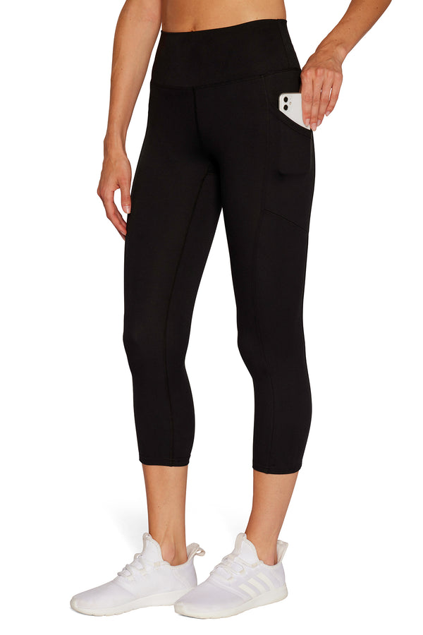 marika Balance Collection Easy Eclipse Side Pocket Mid Calf Capri – BLACK