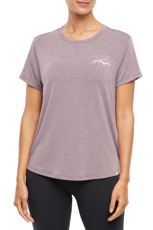 Marika Monica Tee - Heather Black Plum – HEATHER BLACK PLUM SMALL MOUNTAIN SUN
