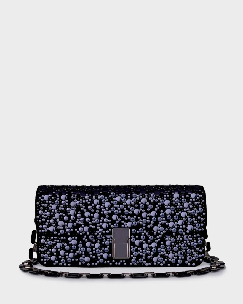 marina raphael LUNA IN GUNMETAL EMBELLISHED SUEDE