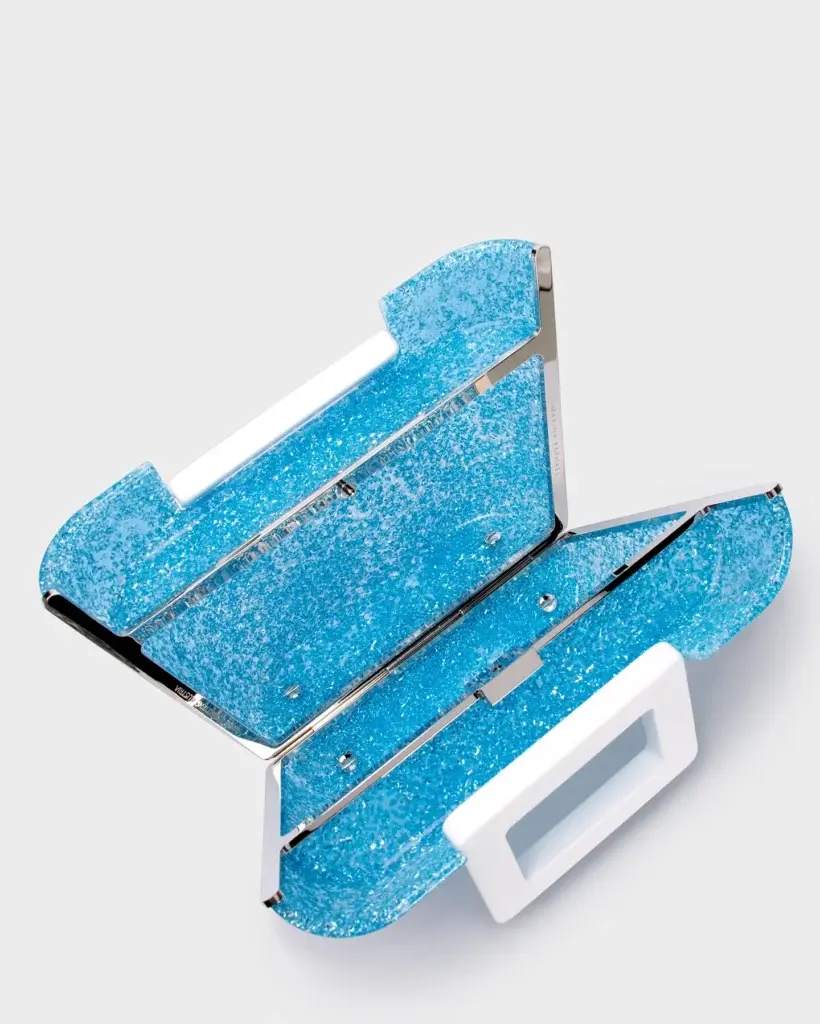 Marina Raphael RIVIERA PLEXI CLUTCH IN BLUE CRYSTAL