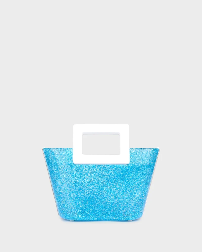 marina raphael RIVIERA PLEXI CLUTCH IN BLUE CRYSTAL