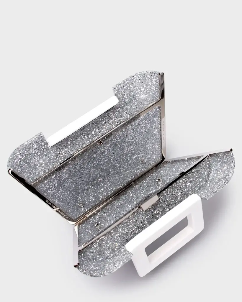 Marina Raphael RIVIERA PLEXI CLUTCH IN SILVER CRYSTAL