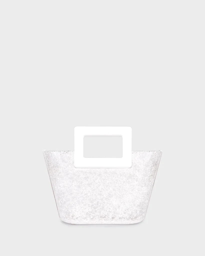 marina raphael RIVIERA PLEXI CLUTCH IN WHITE CRYSTAL