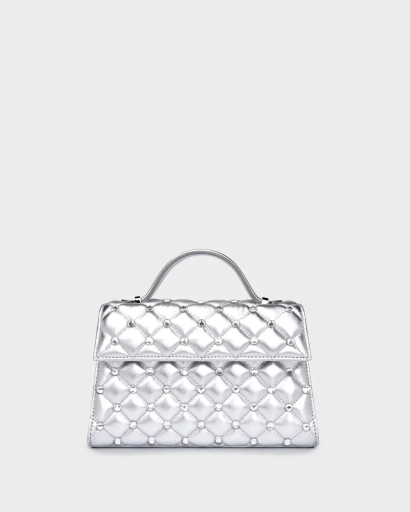 marina raphael STELLA IN SILVER QUILTED NAPA AND CRYSTAL