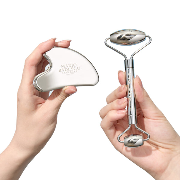Mario Badescu Stainless Steel Facial Roller + Gua Sha Set