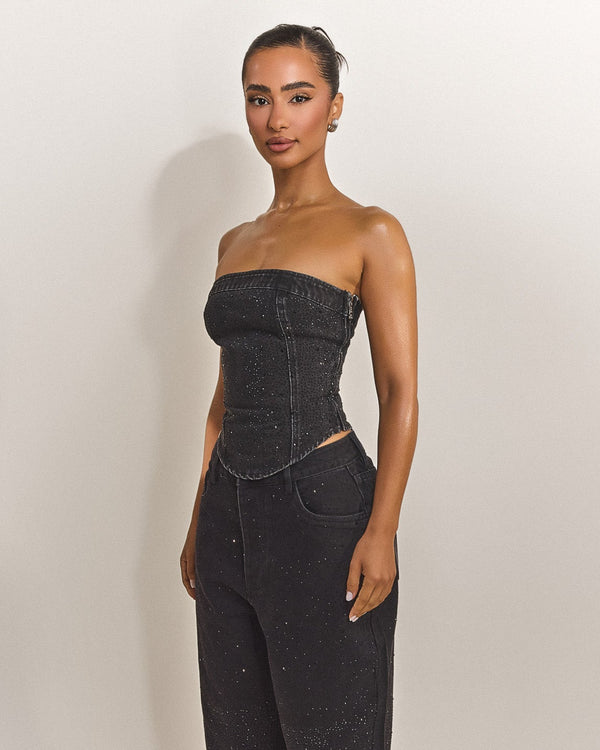 Mars The Label Kai Rhinestone Corset In Black
