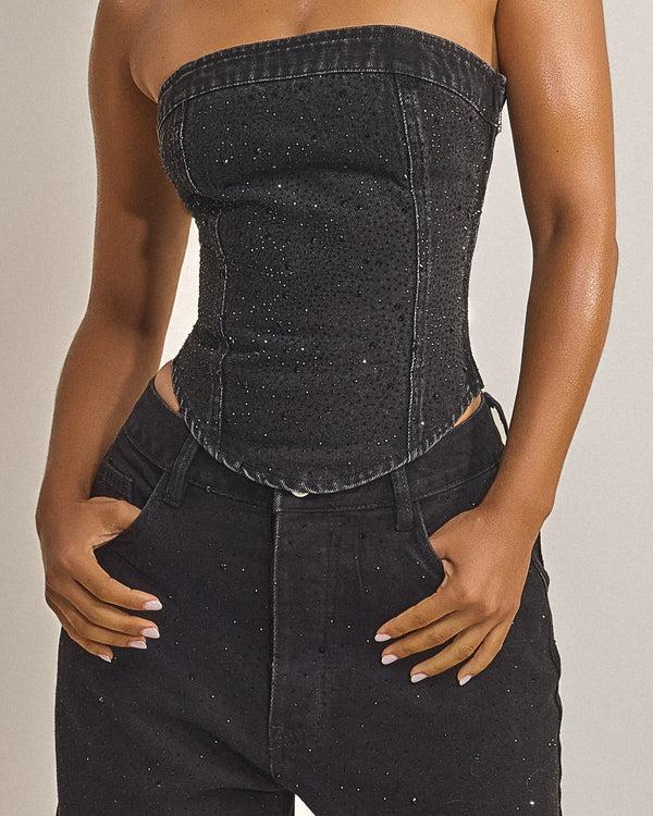 Mars The Label Kai Rhinestone Corset In Black