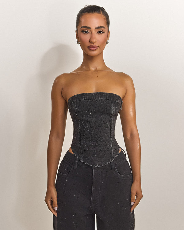 mars the label Kai Rhinestone Corset in Black