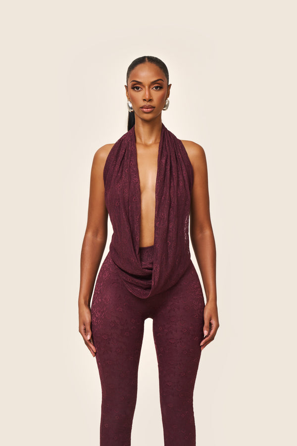 Mars The Label Leia Top In Plum Lace