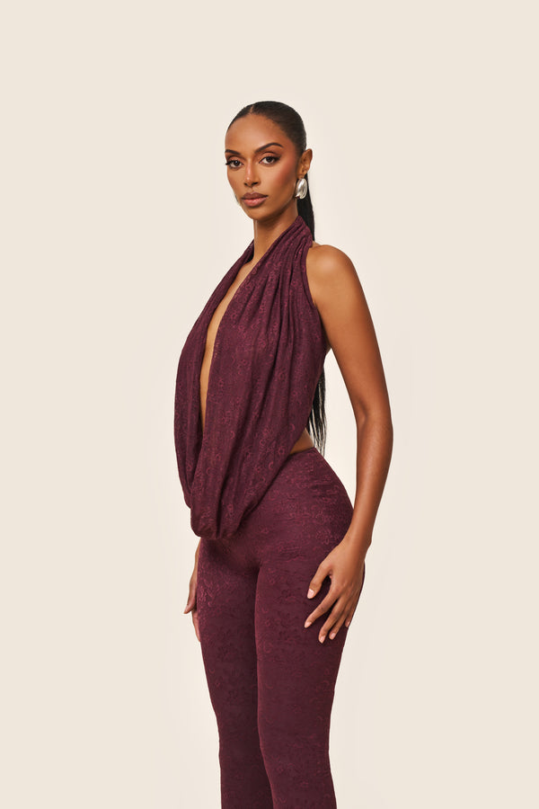 Mars The Label Leia Top In Plum Lace