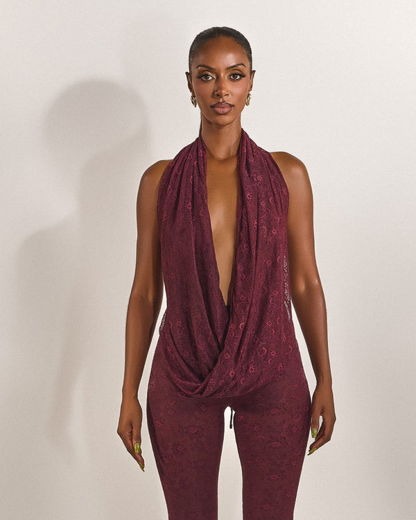 mars the label Leia Top in Plum Lace