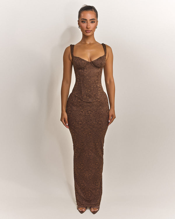 Mars The Label The Cinched Lace Corset In Brown