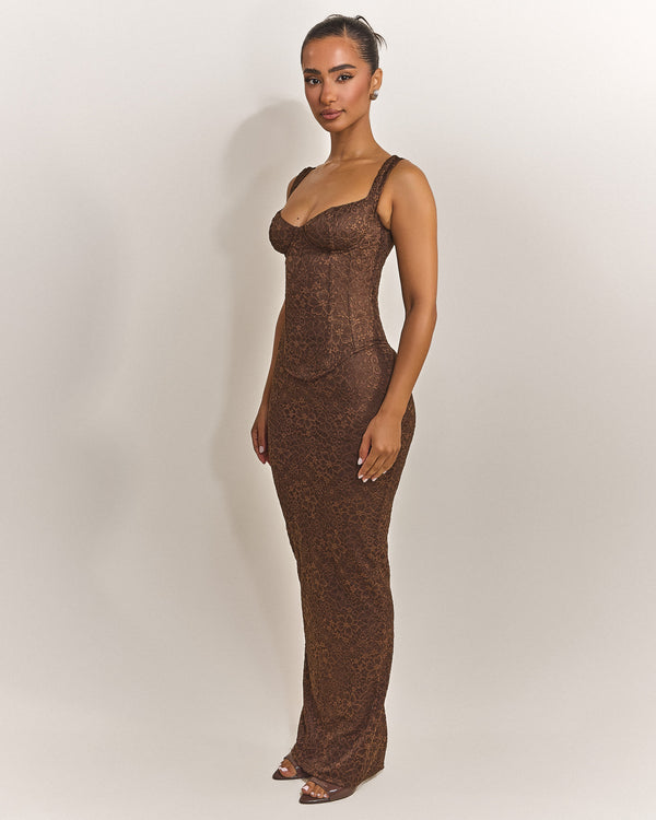 Mars The Label The Cinched Lace Corset In Brown
