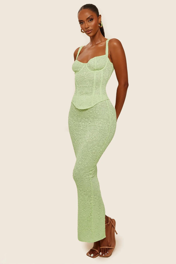 Mars The Label The Cinched Lace Maxi Set In Lime