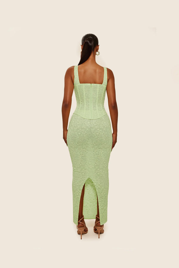 Mars The Label The Cinched Lace Maxi Set In Lime