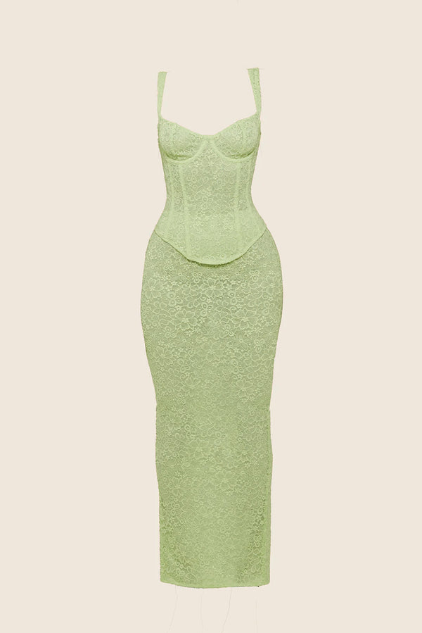 Mars The Label The Cinched Lace Maxi Set In Lime