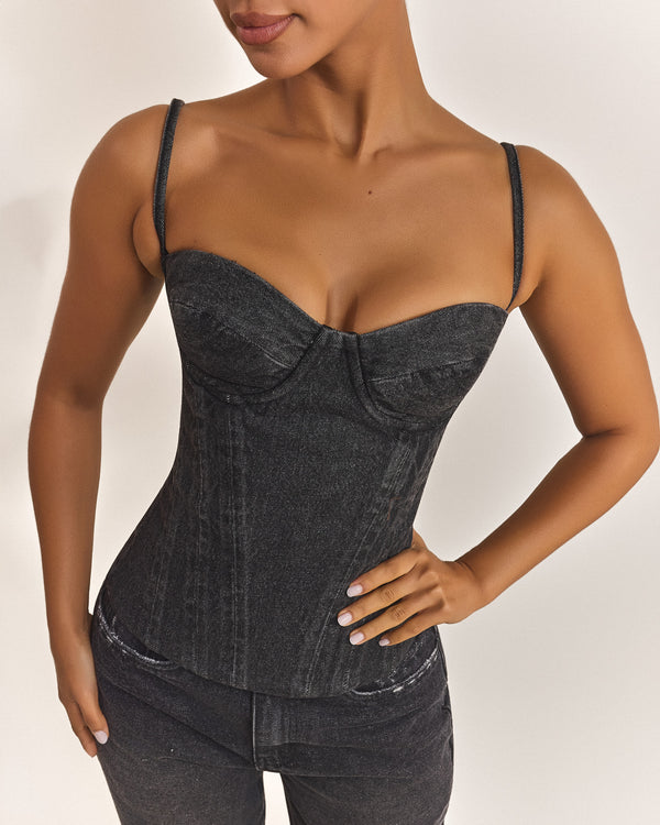 Mars The Label The Everly Corset In Grey Denim